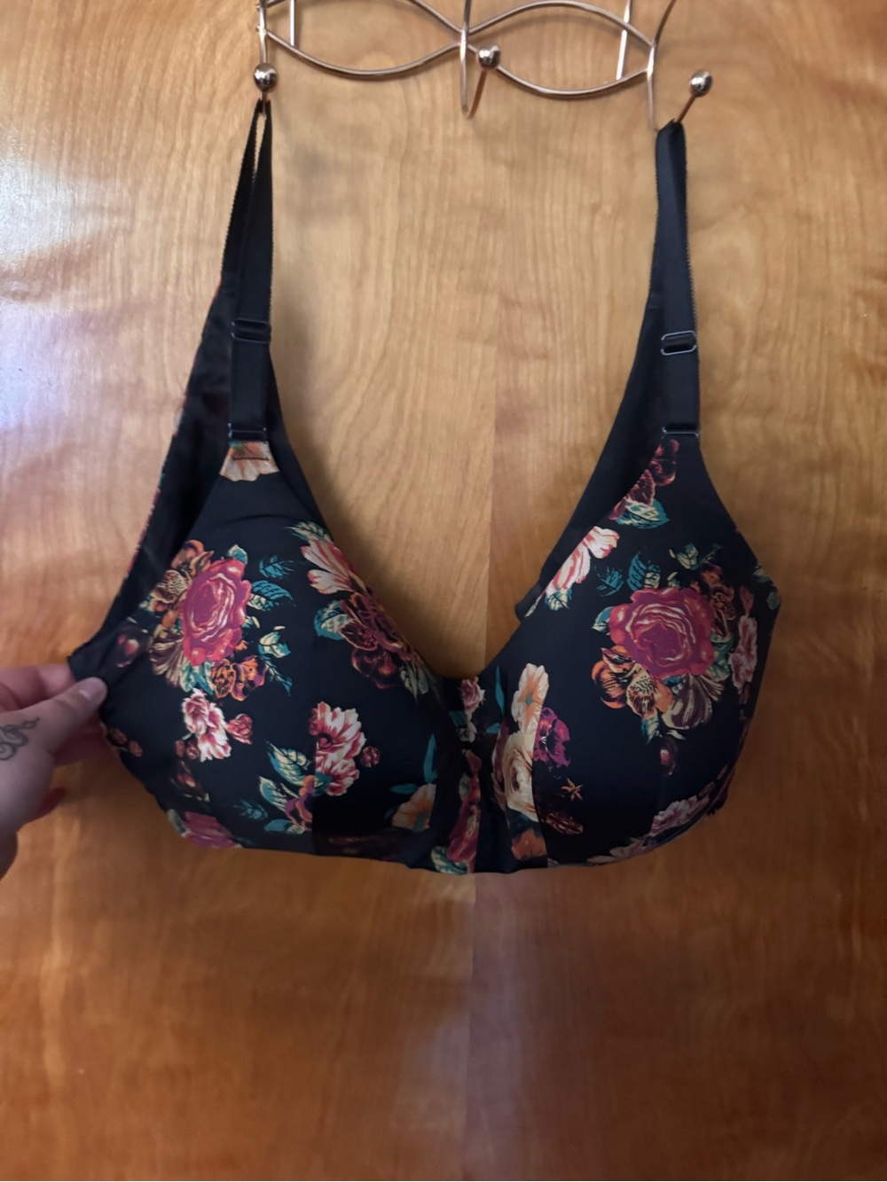 Floral T-Shirt Bra - Black with Rose Print